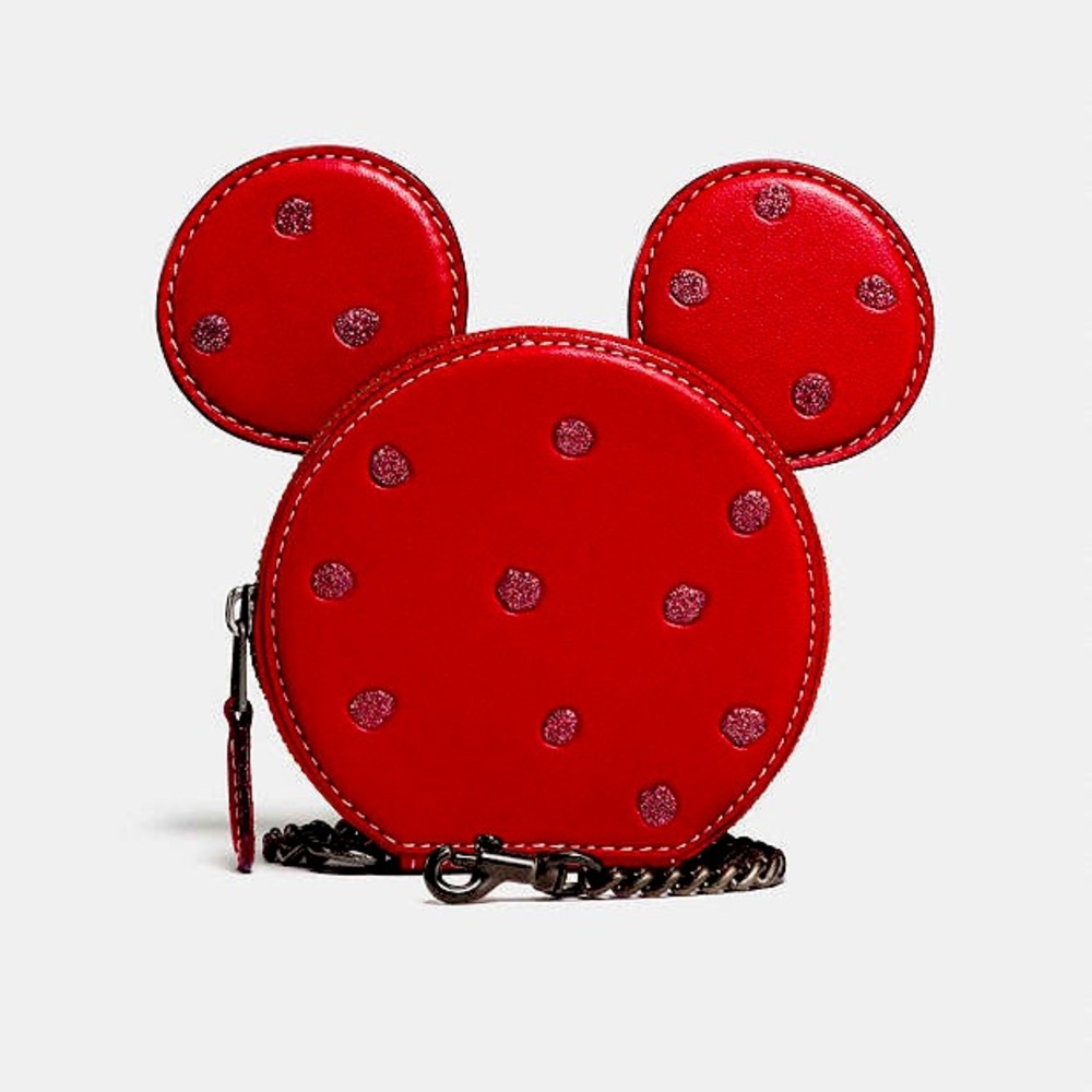 Disney x Coach mickey Mouse coin purse, leather lwith dogleash clip new in box